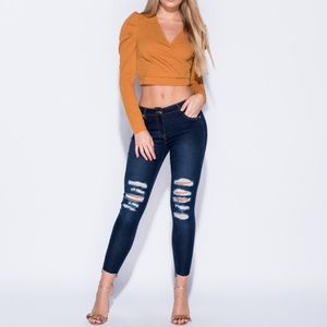 Aura Stepped Hem Distressed Skinny Jeans